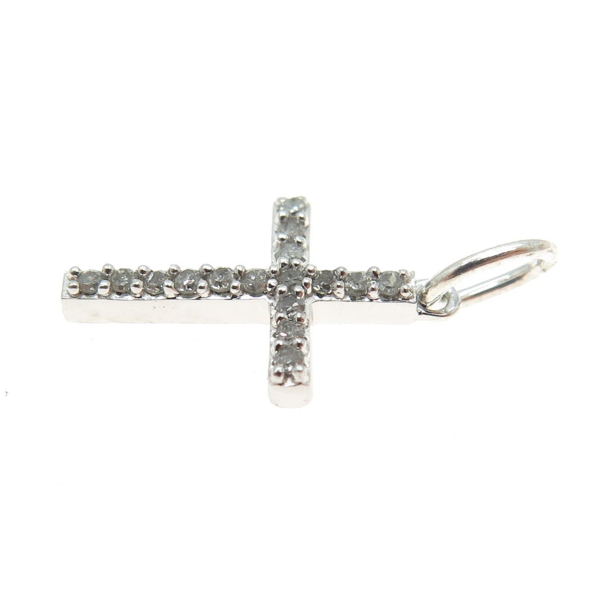 SUN 925 Sterling Silver Real Round-Cut Diamond Cross Minimalist Charm Pendant