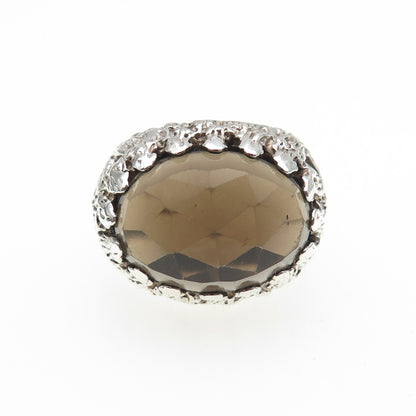 925 Sterling Silver Vintage Israel Real Smoky Quartz Modernist Ring Size 6.25