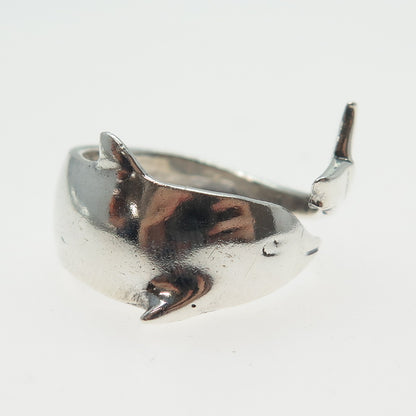 925 Sterling Silver Vintage Dolphin Adjustable Ring Size 8.25