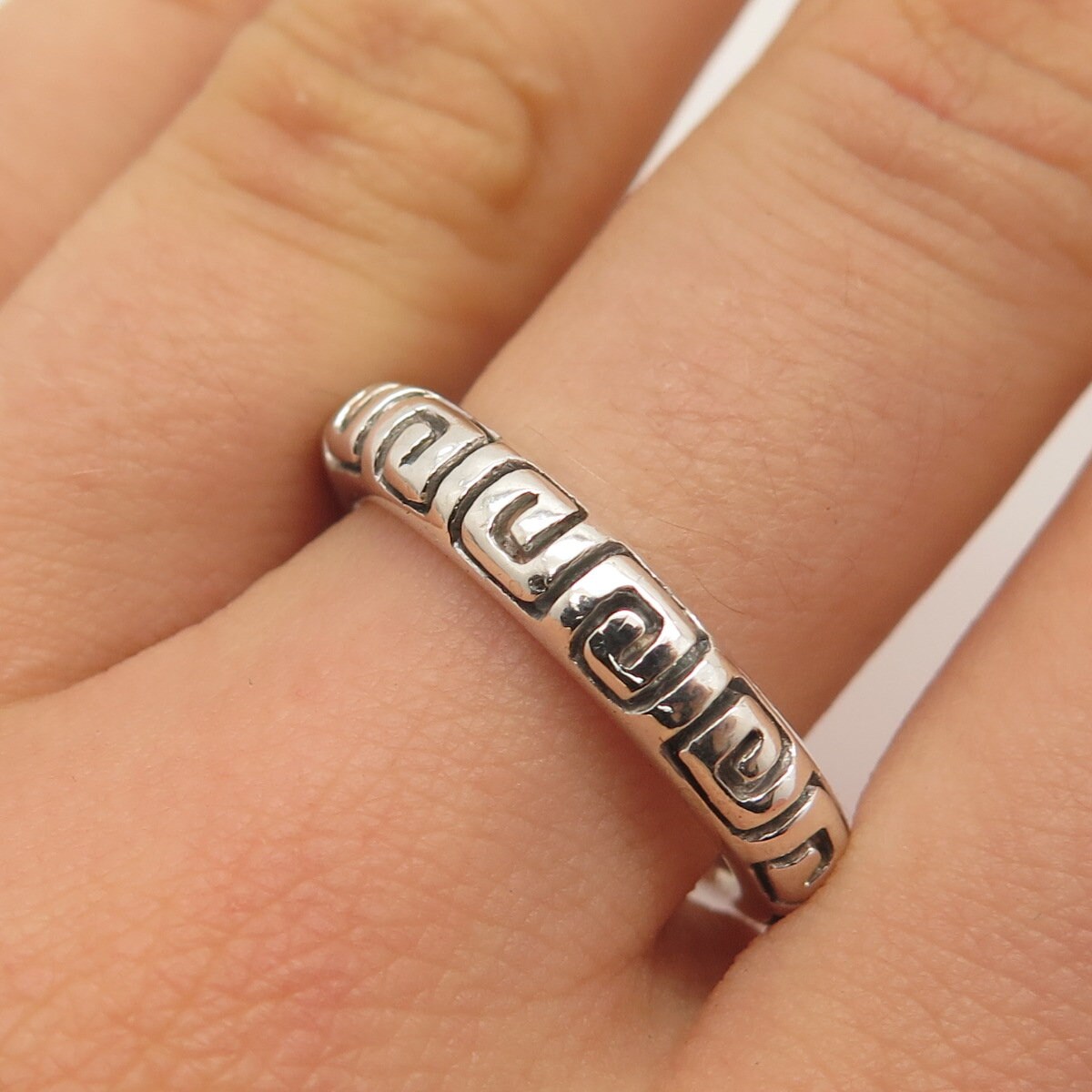 925 Sterling Silver Vintage Mexico Greek Maze Band Ring Size 8.75