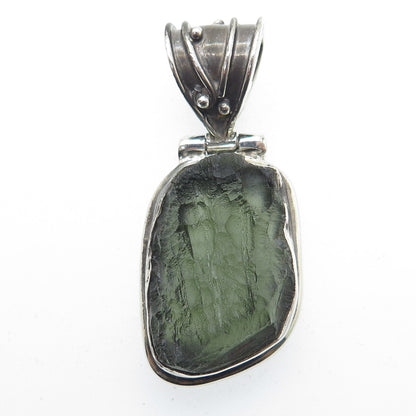 925 Sterling Silver Vintage Real Tourmaline Modernist Oxidized Pendant