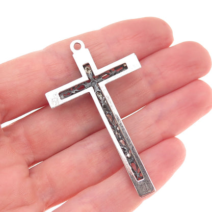925 Sterling Silver Antique Art Deco Crucifix Cross Filigree Charm Pendant
