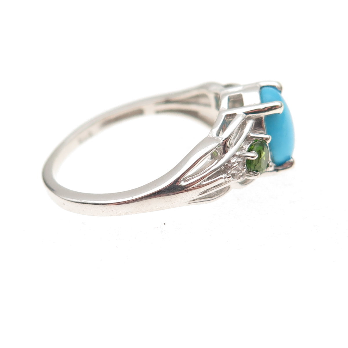 Chuck Clemency 925 Sterling Silver Real Turquoise Peridot & Topaz Ring Size 7
