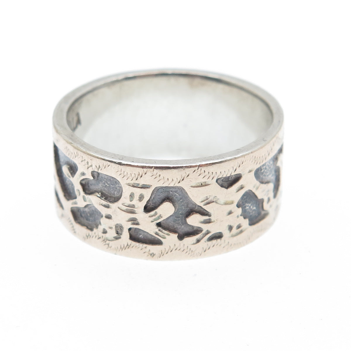 900 Silver 2-Tone Vintage Guatemala Tribal Oxidized Band Ring Size 6.75