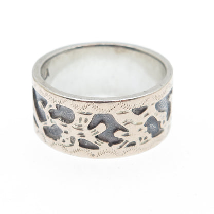 900 Silver 2-Tone Vintage Guatemala Tribal Oxidized Band Ring Size 6.75