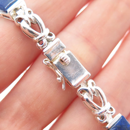 ROSS SIMONS 925 Sterling Silver Vintage Real Lapis Swirl Link Bracelet 7.25"
