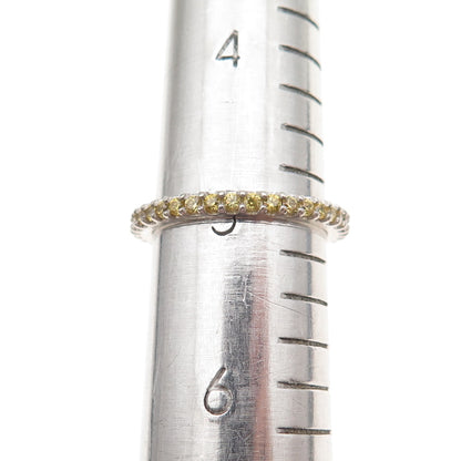 925 Sterling Silver Round-Cut Canary C Z Eternity All Around Band Ring Size 5