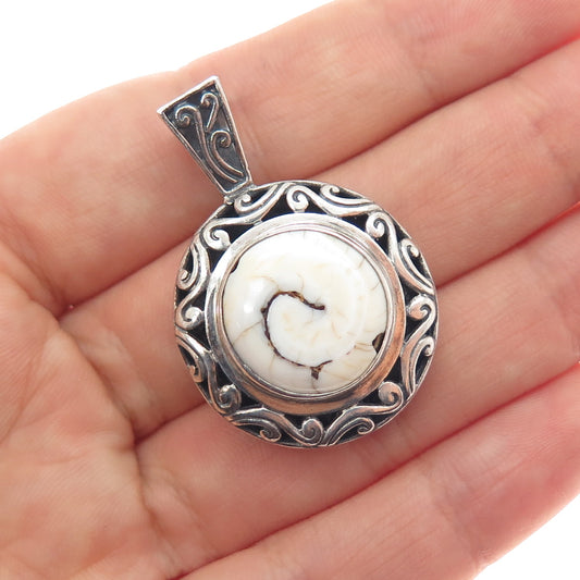 925 Sterling Silver Vintage Modernist Ornate Charm Pendant