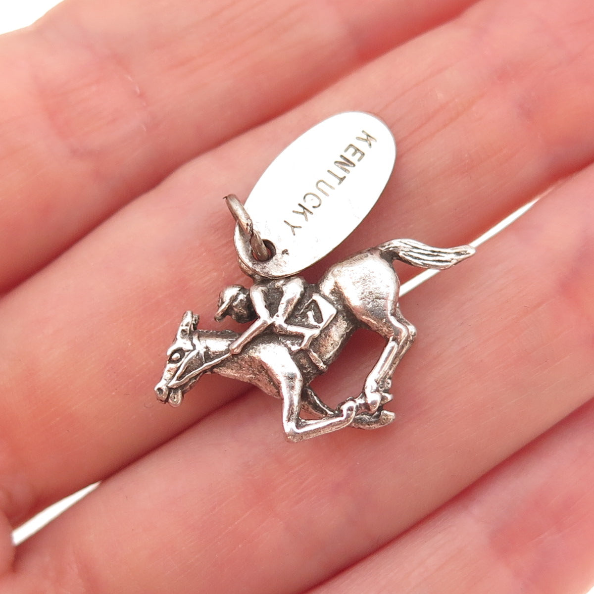 Maisels Sterling Silver Vintage Horse & Jockey Kentucky Oxidized Charm Pendant