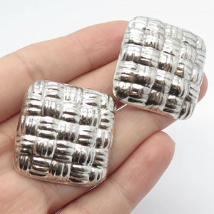 925 Sterling Silver Vintage Mexico Woven Rhombus Clip On Earrings
