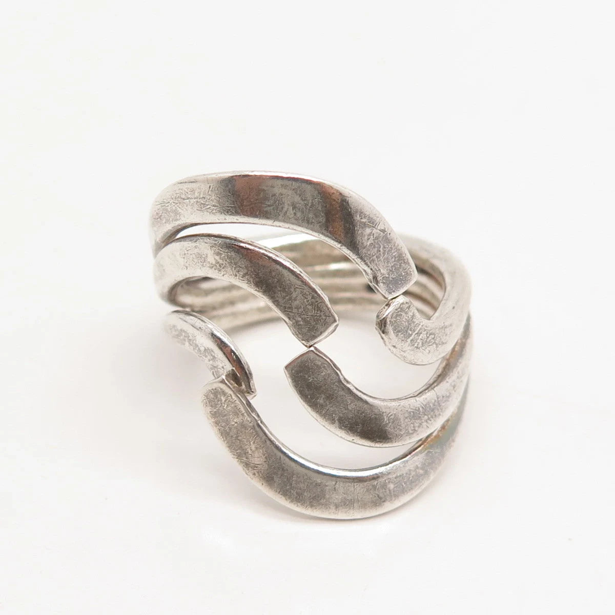 925 Sterling Silver Vintage Wavy Triple-Bar Ring Size 8.25
