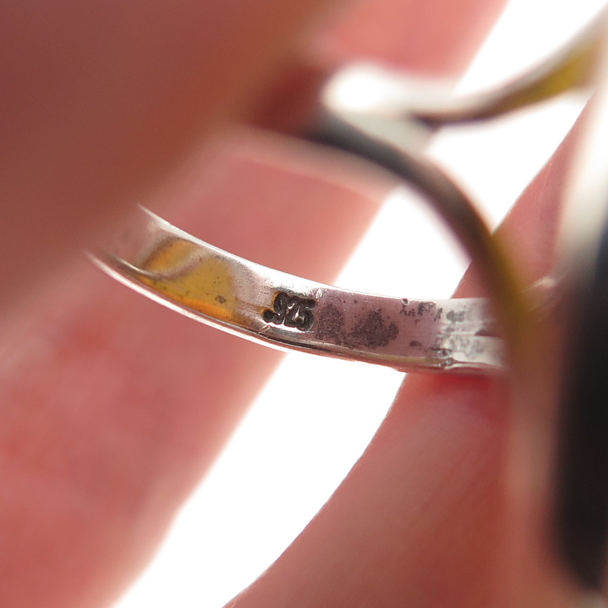 925 Sterling Silver Vintage Real Cabochon Amber Modernist Ring Size 7