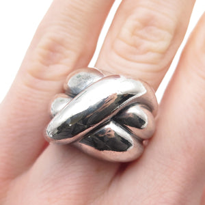 925 Sterling Silver Vintage Modernist Crisscross Dome Oxidized Ring Size 5.5