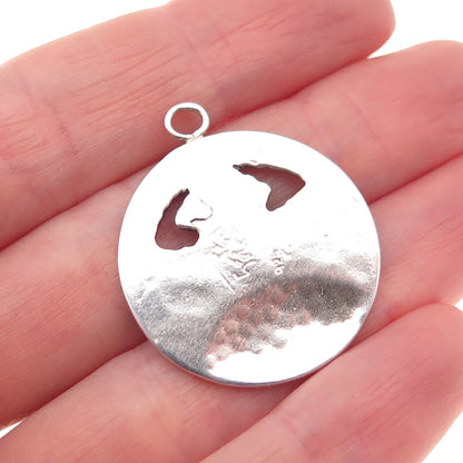925 Sterling Silver Vintage Real Lapis Lazuli Modernist Oxidized Charm Pendant