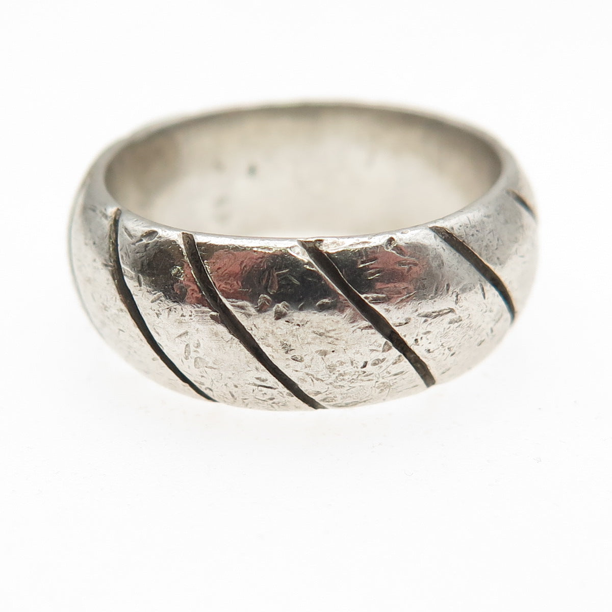 925 Sterling Silver Vintage Modernist Ribbed Band Ring Size 6.75