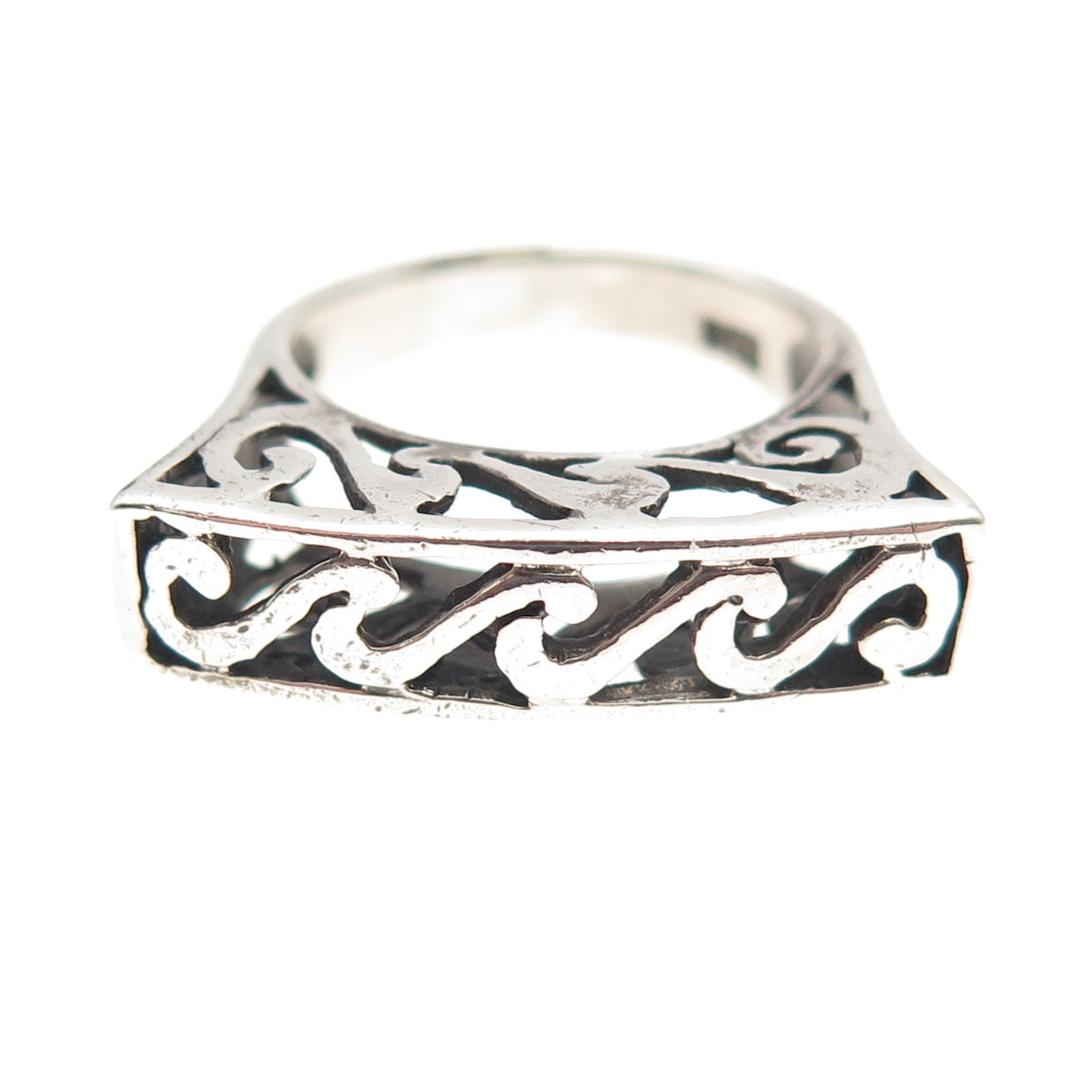 925 Sterling Silver Vintage S-Scroll Modernist Oxidized Ring Size 7