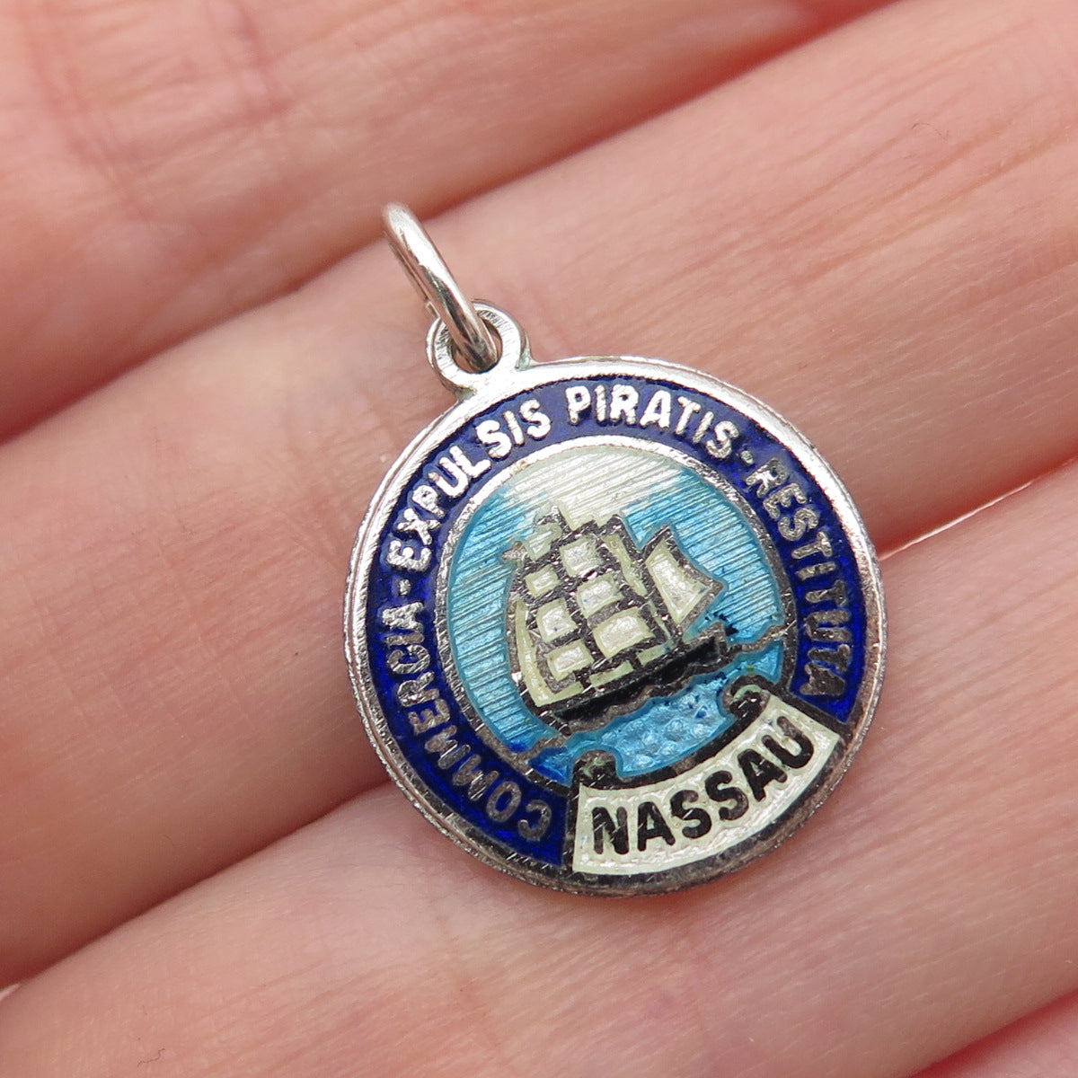 Breadner & Co. 925 Sterling Silver Vintage Enamel Nassau Bahamas Mini Pendant