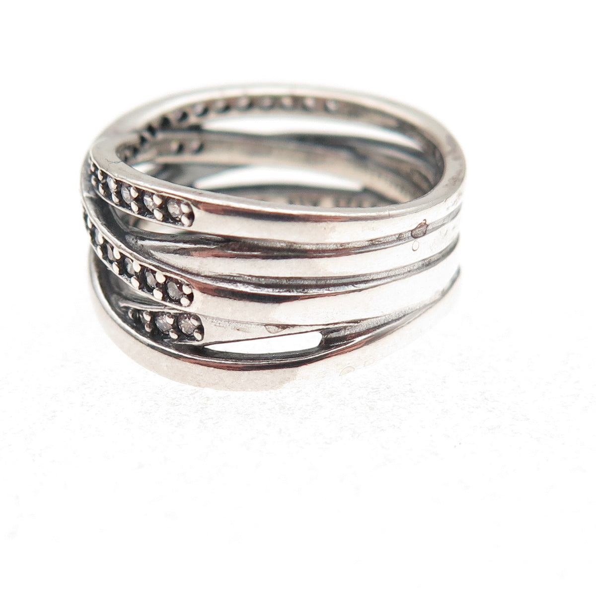 Pandora 925 Sterling Silver Round-Cut C Z Sparkling Lines Ring Size 6.25