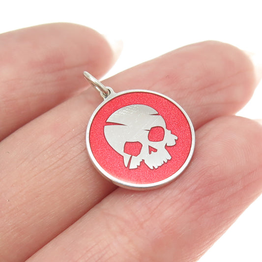 925 Sterling Silver Red Enamel Skull Minimalist Charm Pendant