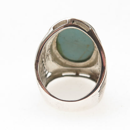 Ken Crafts 925 Sterling Silver Vintage Real Turquoise Oxidized Ring Size 6.75
