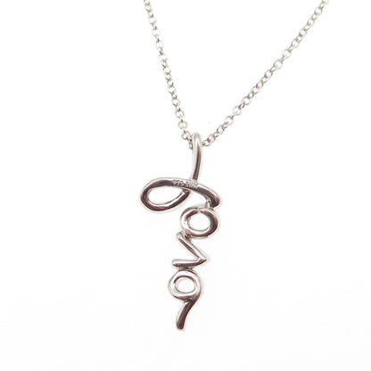 925 Sterling Silver Real Round-Cut Diamond Love Cable Chain Necklace 18"