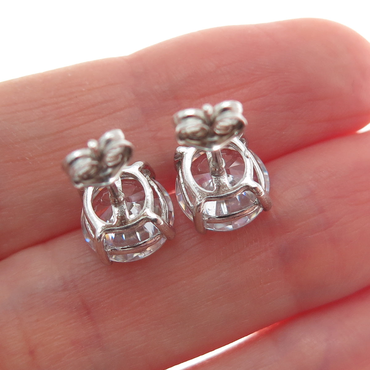 925 Sterling Silver Round-Cut C Z Stud Earrings