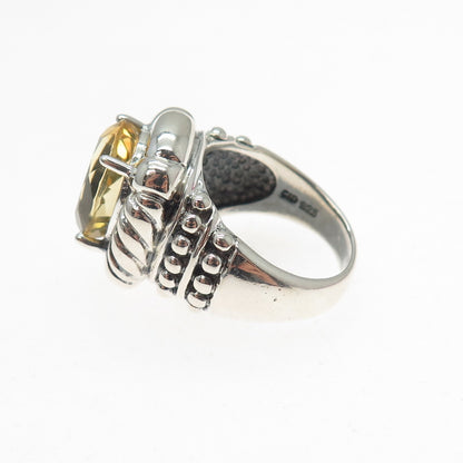 CLYDE DUNEIER CID 925 Sterling Silver Vintage Real Citrine Ribbed Ring Size 7.75