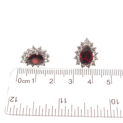 Harold Trujillo Sterling Silver Vintage Real Red Garnet & White Topaz Earrings
