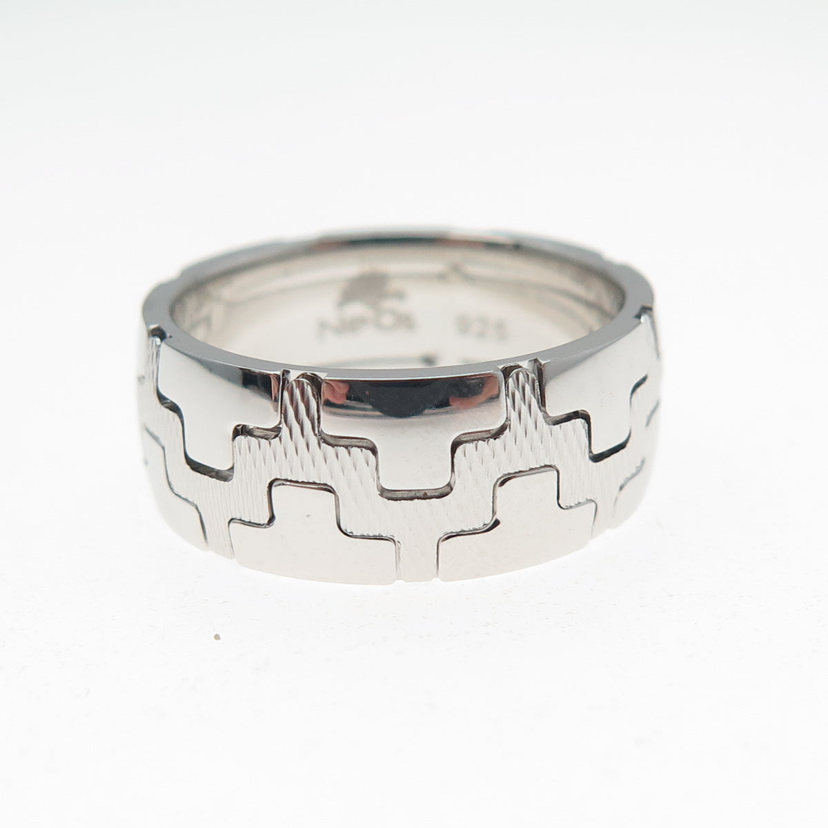 NEOS 925 Sterling Silver Textured Puzzle Band Ring Size 7.75