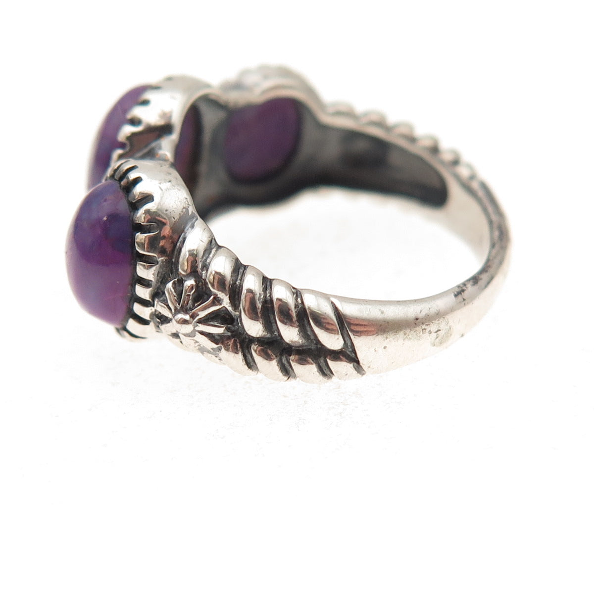 925 Sterling Silver Vintage Real Purple Mohave Turquoise Oxidized Ring Size 6