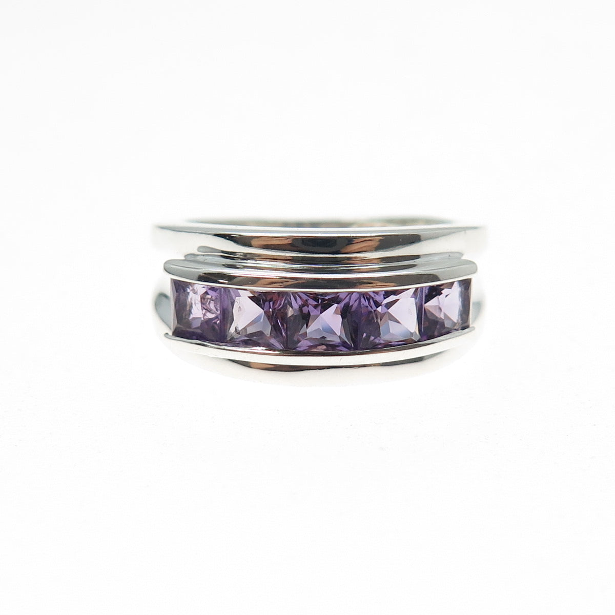 MICHELLE ALBALA 925 Sterling Vintage Real Princess-Cut Amethyst Ring Size 7.5