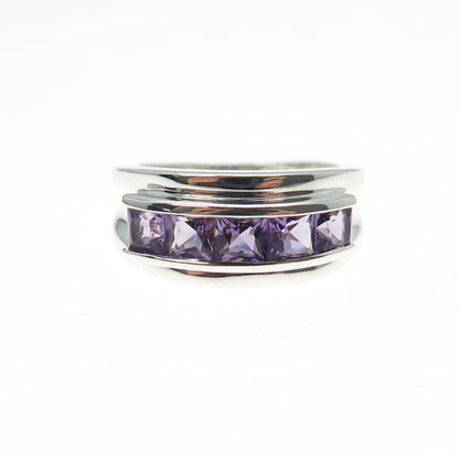 MICHELLE ALBALA 925 Sterling Vintage Real Princess-Cut Amethyst Ring Size 7.5