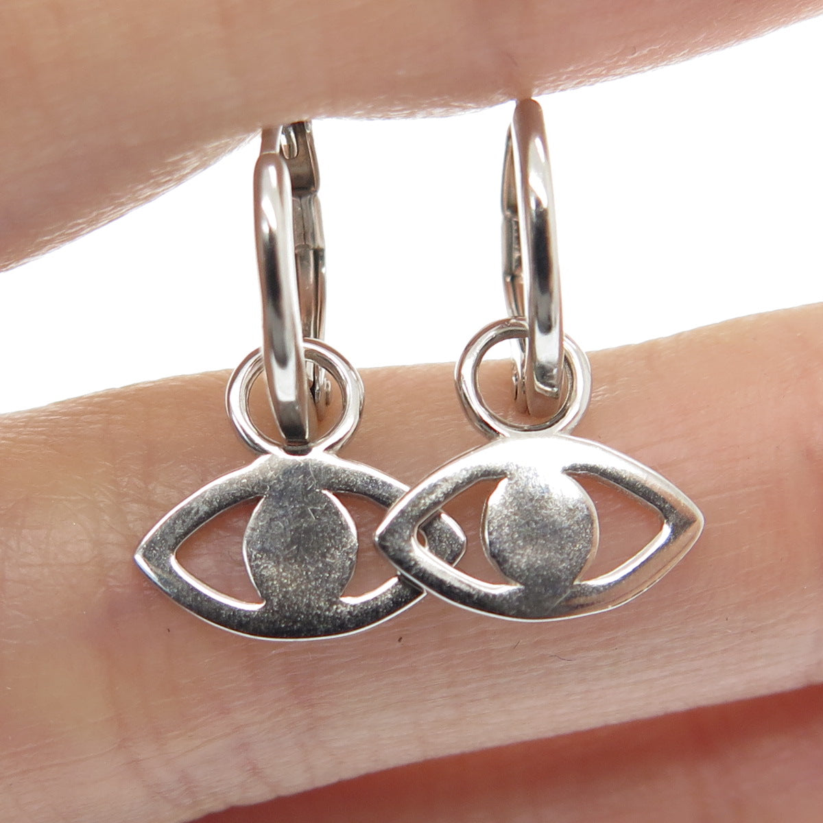 HAN 925 Sterling Silver Evil's Eye Charm Hoop Earrings