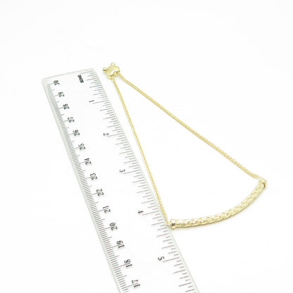 HAN 925 Sterling Silver Gold Plated C Z Bar Bolo Adjustable Bracelet 7-10"