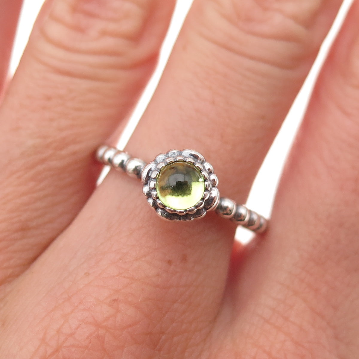 Pandora 925 Sterling Silver Real Peridot August Birthday Blooms Ring Size 7.75