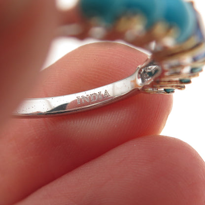925 Sterling Silver 2-Tone Real Sapphire & Sleeping Beauty Turquoise Ring Size 8