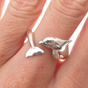 Wyland 925 Sterling Silver Vintage Dolphin Adjustable Oxidized Ring Size 8.25