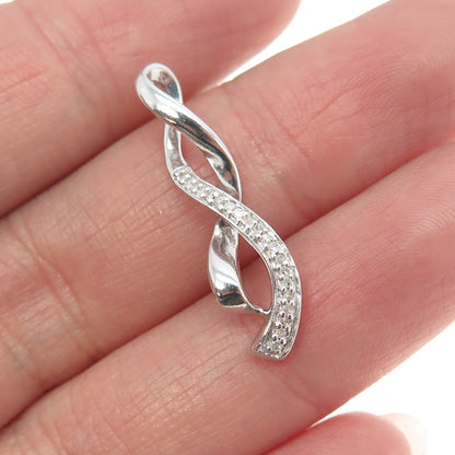 JANE SEYMOUR 925 Sterling Silver Real Round-Cut Diamond Twisted Ribbon Pendant