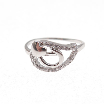 925 Sterling Silver Round-Cut C Z Heart Droplet Ring Size 7