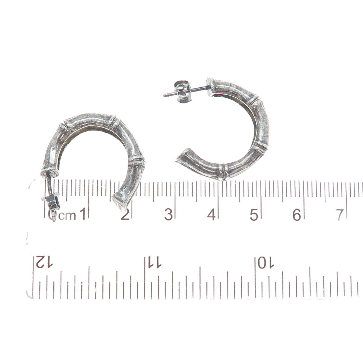 ECCLISSI 925 Sterling Silver Vintage Bamboo Hoop Oxidized Earrings