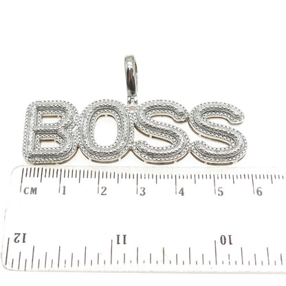 925 Sterling Silver Real White Diamond "BOSS" Pendant