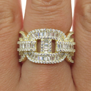 925 Sterling Silver Gold Plated C Z Anchor Mariner Link Ring Size 8.75