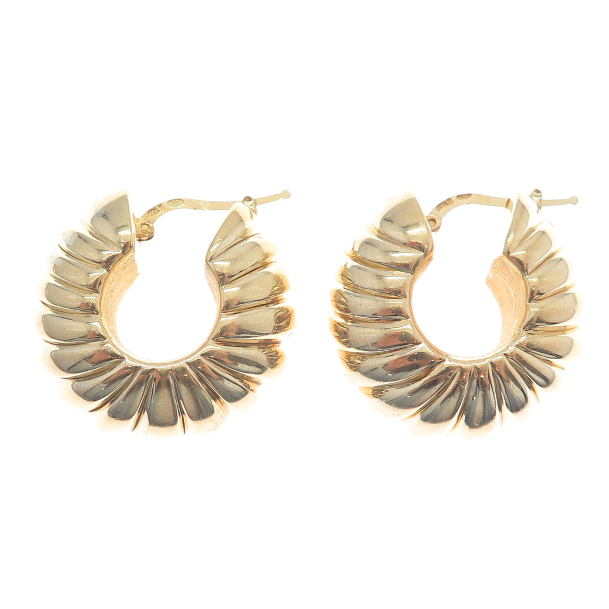 MILOR 925 Sterling Silver Gold Plated Vintage Italy Ribbed Hoop Earrings