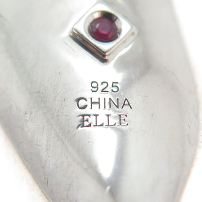 ELLE 925 Sterling Silver Vintage Real Ruby Modernist Twisted Pendant