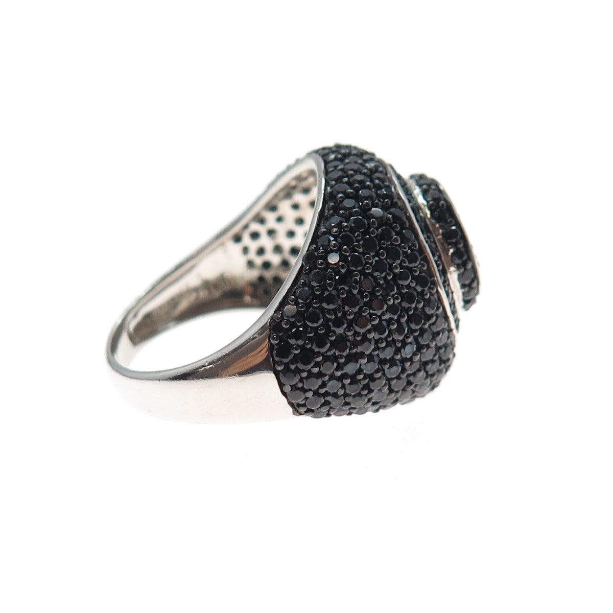 925 Sterling Silver Real Round-Cut Black Spinel Modernist Ring Size 8