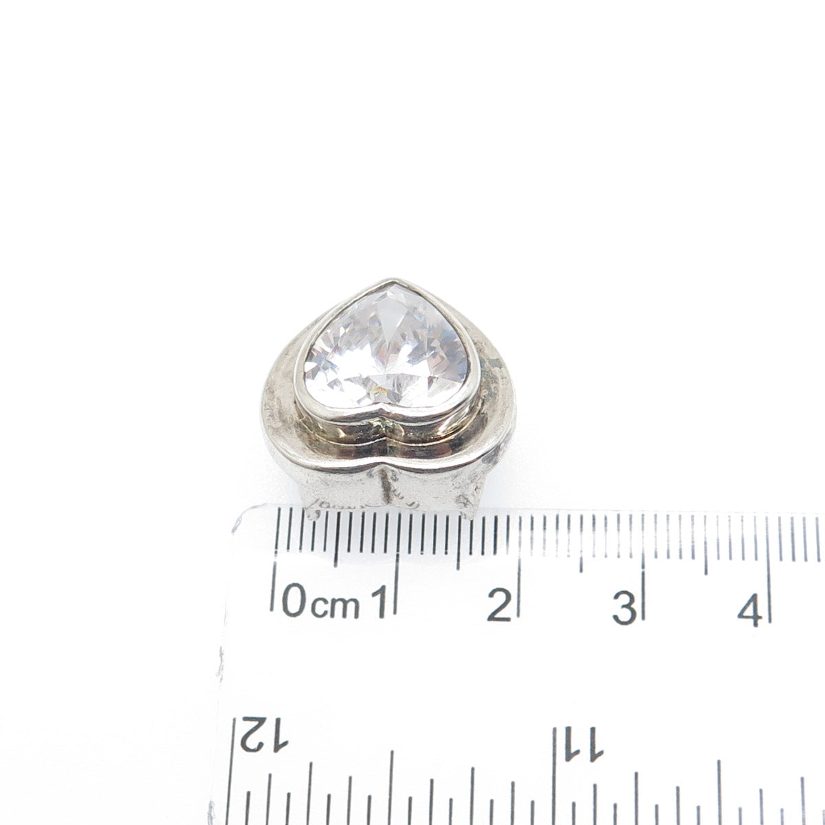 925 Sterling Silver Vintage Heart-Cut C Z Oxidized Slide Charm Pendant