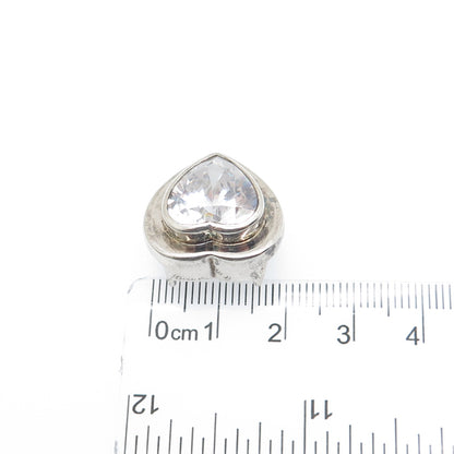 925 Sterling Silver Vintage Heart-Cut C Z Oxidized Slide Charm Pendant