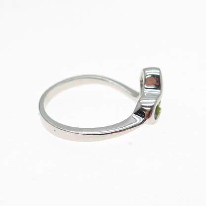 925 Sterling Silver Real Round-Cut Peridot Modernist Heart Ring Size 6.75