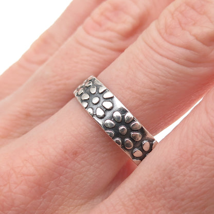 925 Sterling Silver Vintage Mexico Flower Oxidized Band Ring Size 11.75
