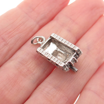 925 Sterling Silver Vintage Military Tank Oxidized 3D Mini Charm Pendant
